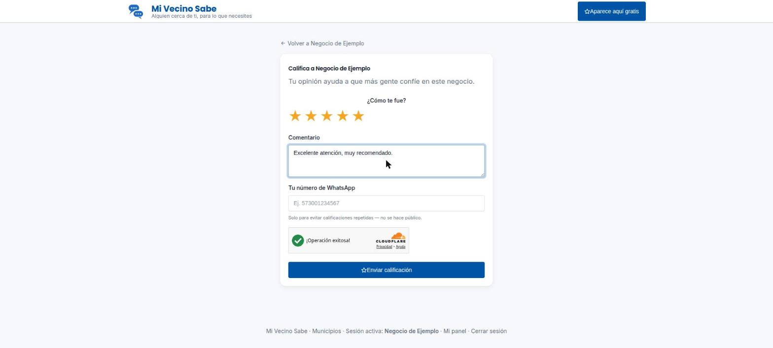 Formulario de calificación lleno con 5 estrellas